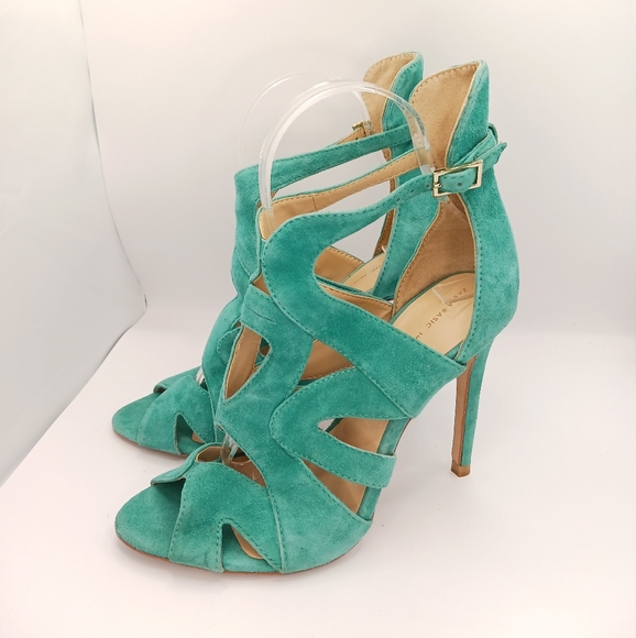 Zara Sz 37 Turquoise Suede Cutout Stiletto High Heel Festival Club Womens - Picture 2 of 10